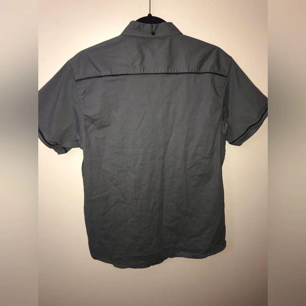 STEVE’S Jeans Mens Cotton Gray Military Style Short Sleeve Button Down Shirt L
